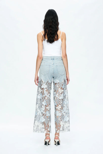 White Studded Heeled Lace Trousers