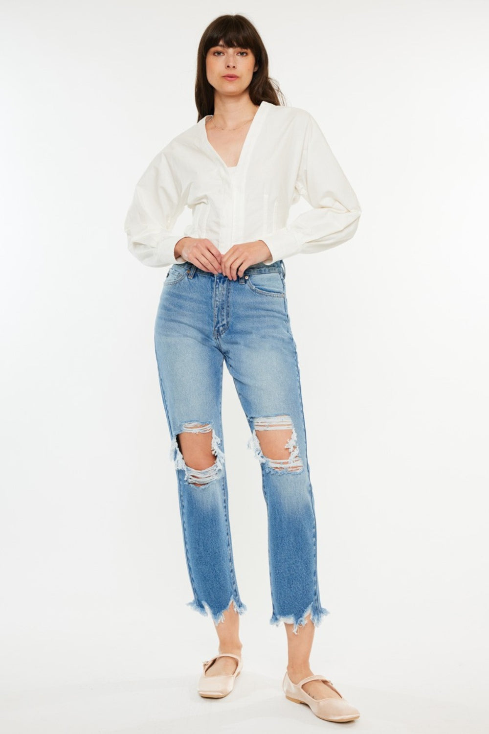 Women's Ripped Distressed Frayed Hem Cropped Jeans