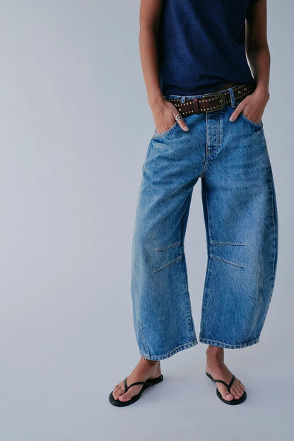 Casual Loose Mid Rise Straight Leg Jeans