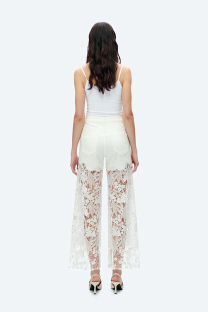 White Studded Heeled Lace Trousers