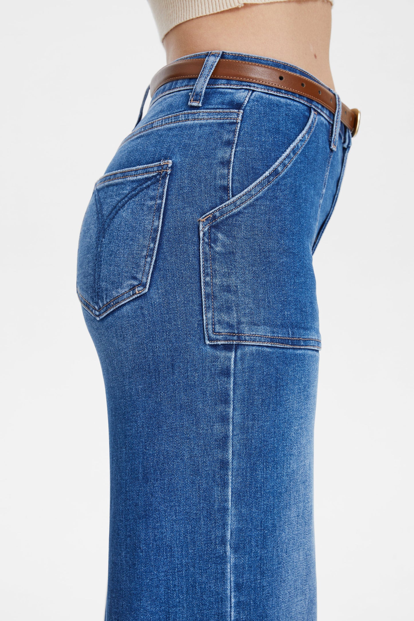 Utility Patch Pocket High Rise Wide Leg Jeans