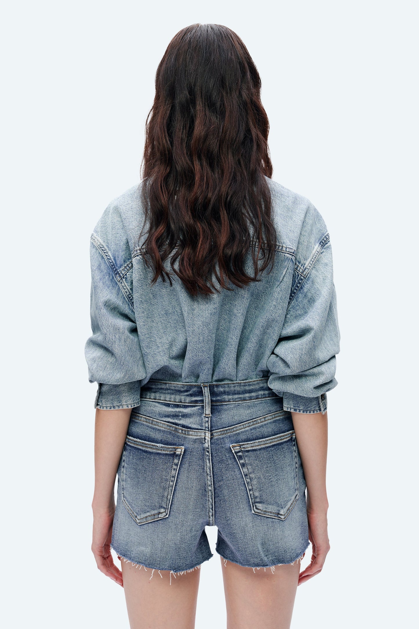 Mid Rise Grinded Stretch Denim Shorts