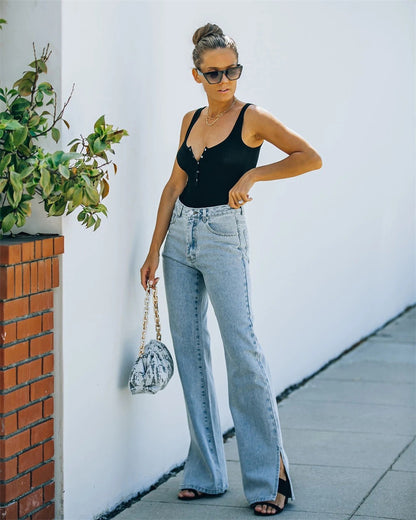 Mid-rise Jeans Split Casual Pants