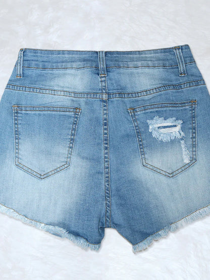 Rhinestone Distressed Denim Shorts