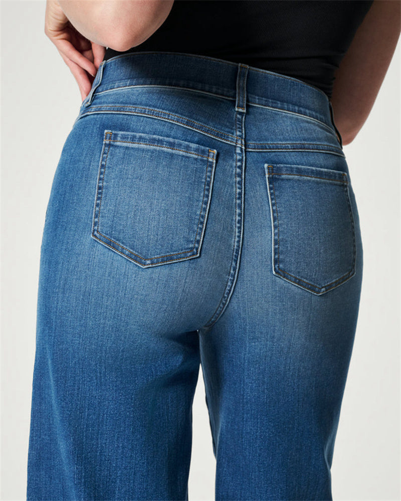 Wide Leg Jeans High Stretch Washed Jeans