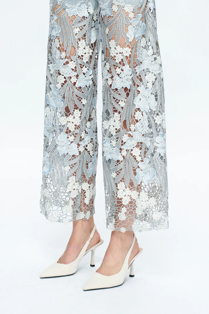 White Studded Heeled Lace Trousers