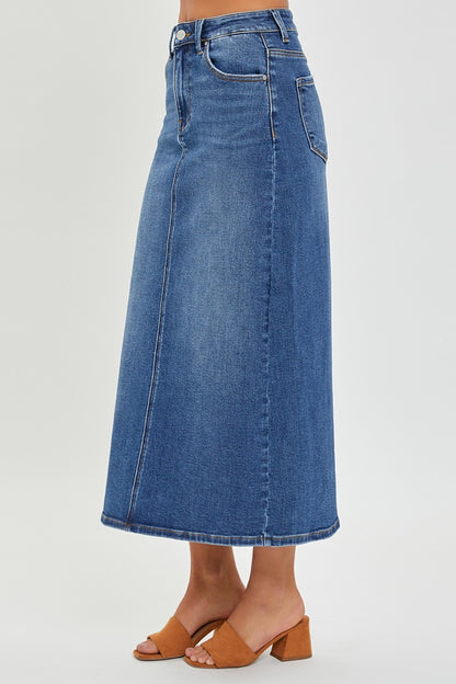 High Rise Back Slit Denim Skirt