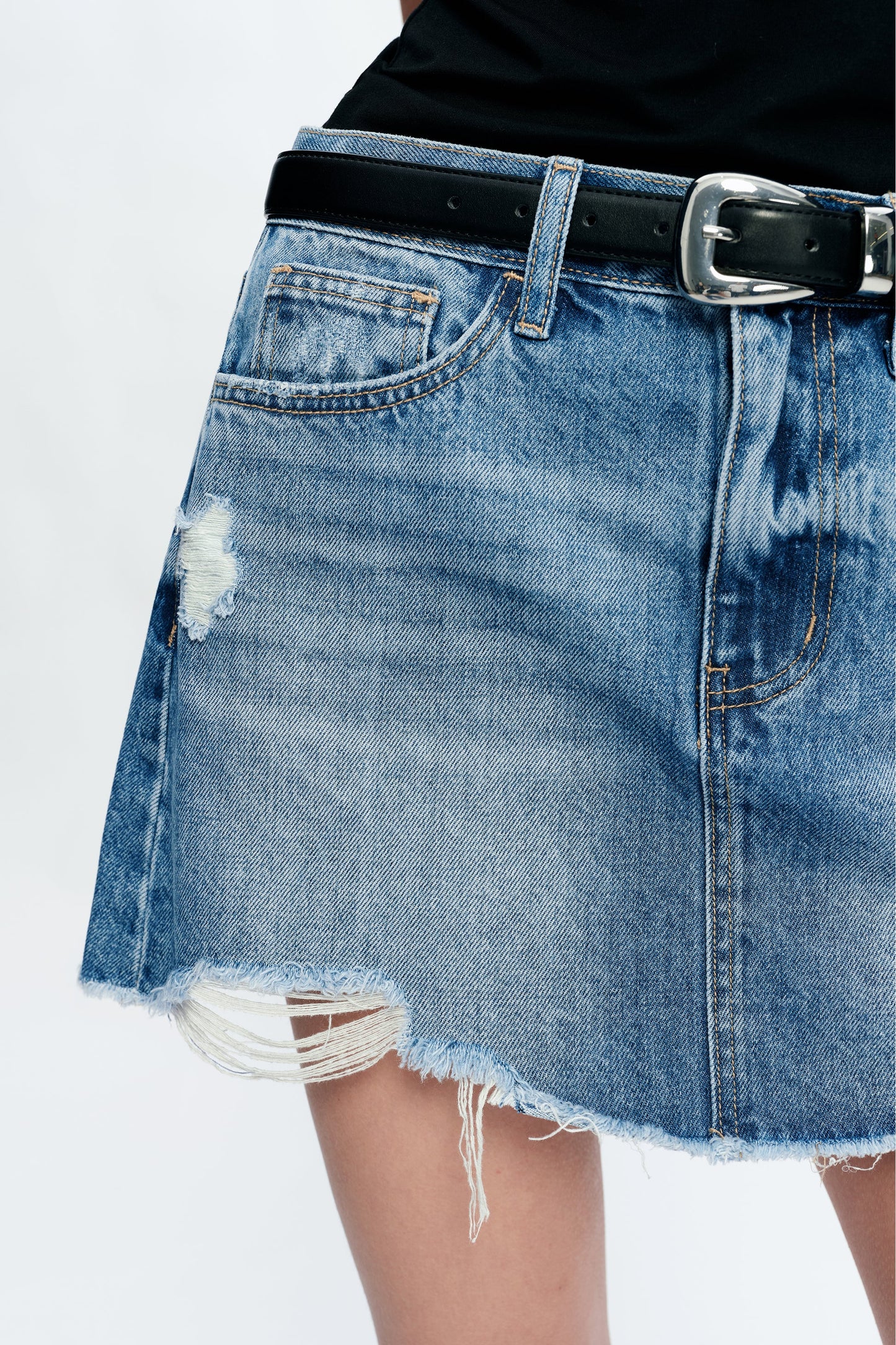 Distressed Mini Denim Skirt