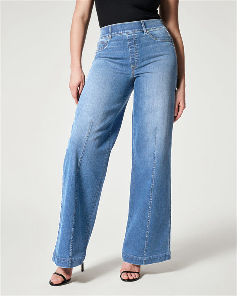 Wide Leg Jeans High Stretch Washed Jeans