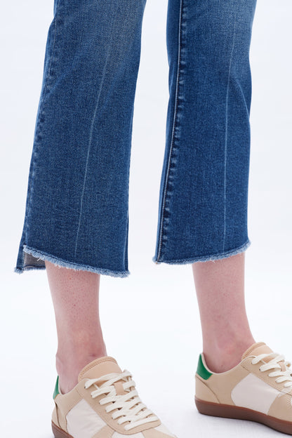 High Rise Straight Ankle Jeans With Raw Edge