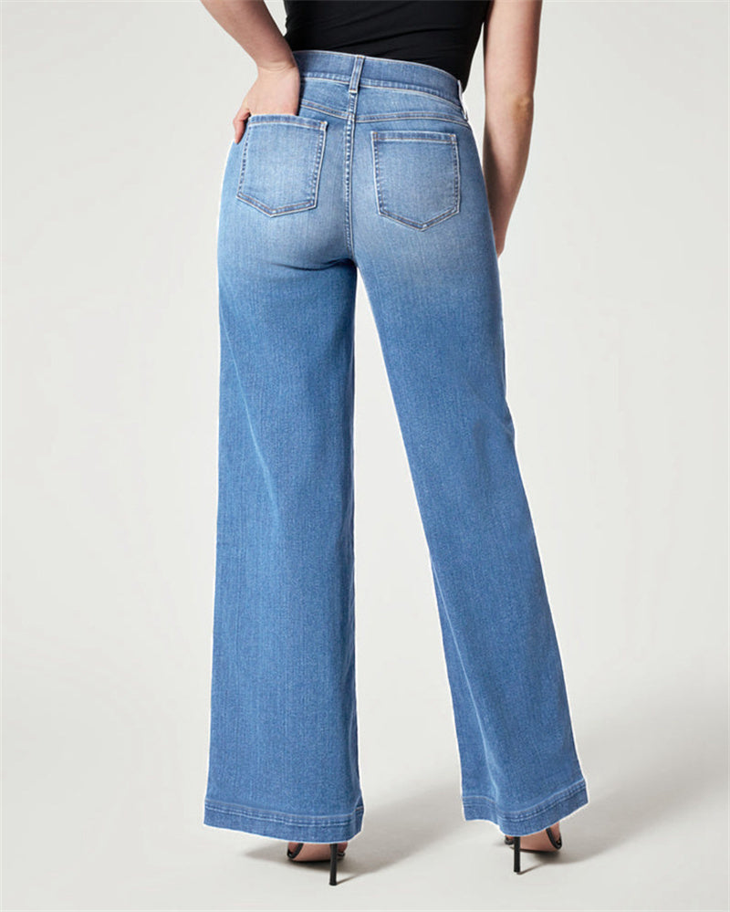 Wide Leg Jeans High Stretch Washed Jeans