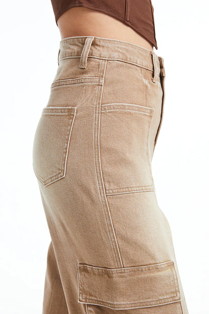 High Rise Cargo Straight Wide Leg Jeans