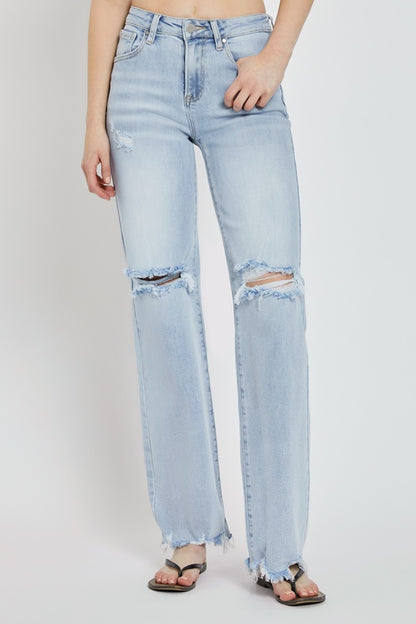 Full Size High Rise Distressed Wide Leg Jeans