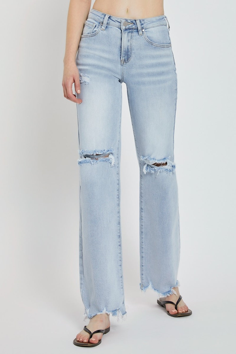 Full Size High Rise Distressed Wide Leg Jeans