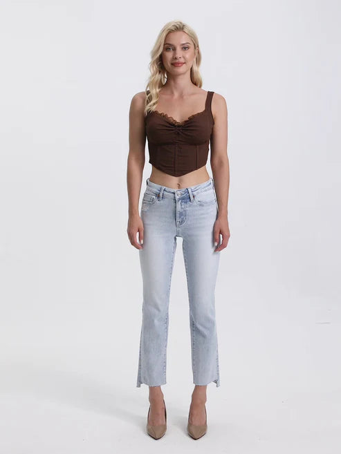 HIGH RISE SLIM JEANS WITH RAW HEM