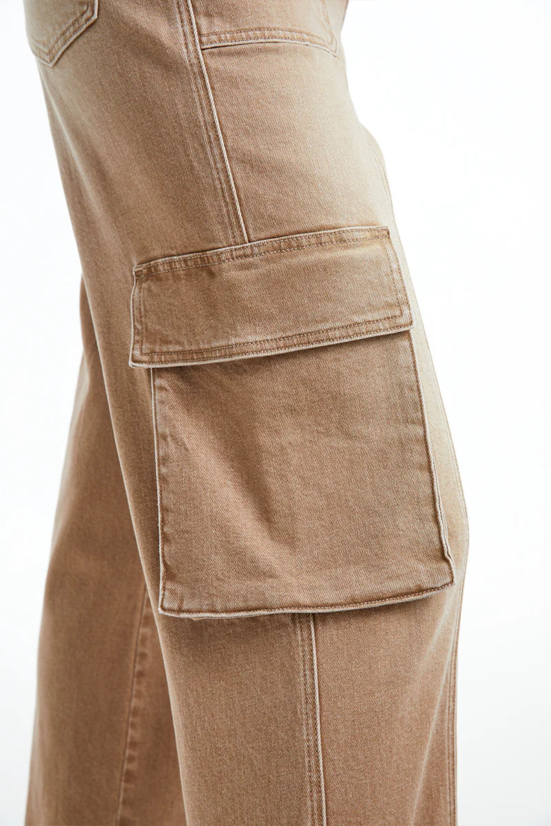 High Rise Cargo Straight Wide Leg Jeans