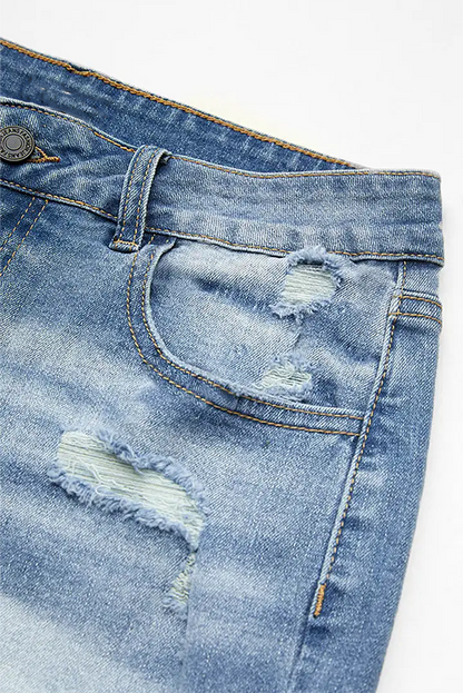 Raw Hem Ripped Low Rise Denim Mid Thigh Shorts