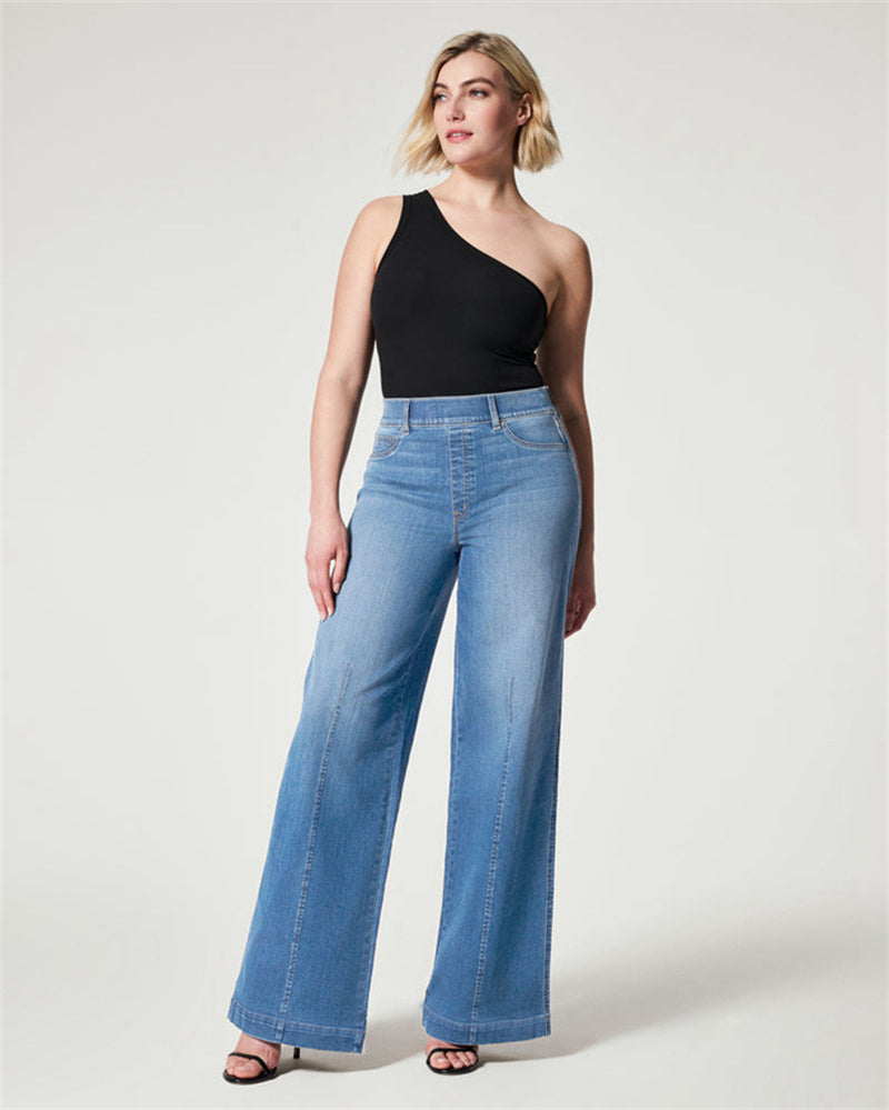 Wide Leg Jeans High Stretch Washed Jeans