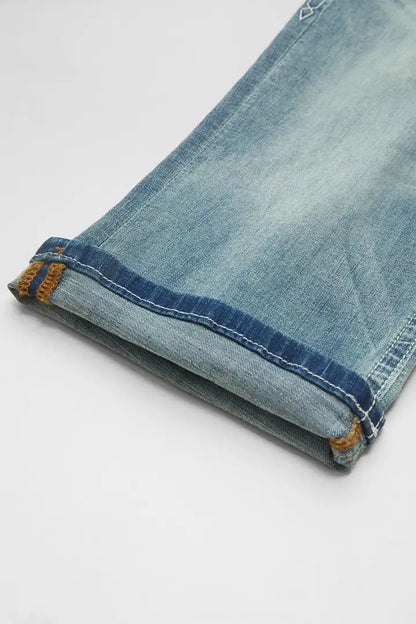 Washed Stitch Flap Pocket Roll Hem Low Rise Capri Jeans