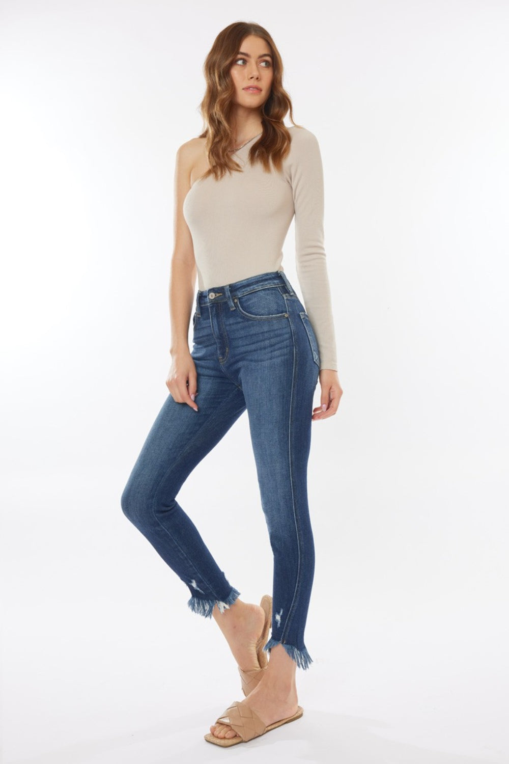 Women's Raw Hem High Waist Cropped Jeans