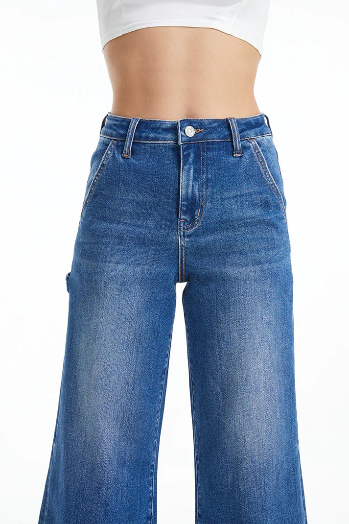 Stretchy Sweet High Waist Carpenter Wide Flare Jeans