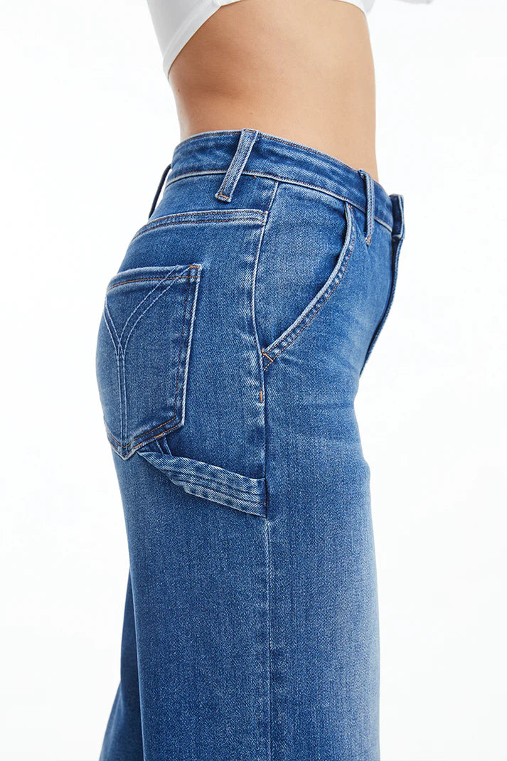 Stretchy Sweet High Waist Carpenter Wide Flare Jeans