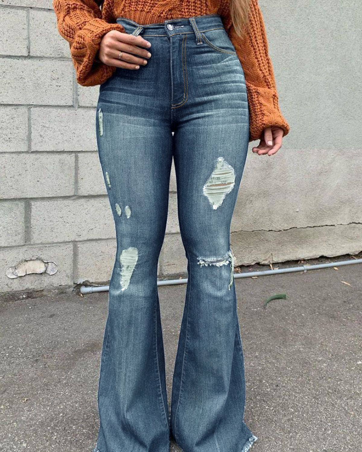 High Waisted Ripped Elasticated Scrap Wide Leg Jeans