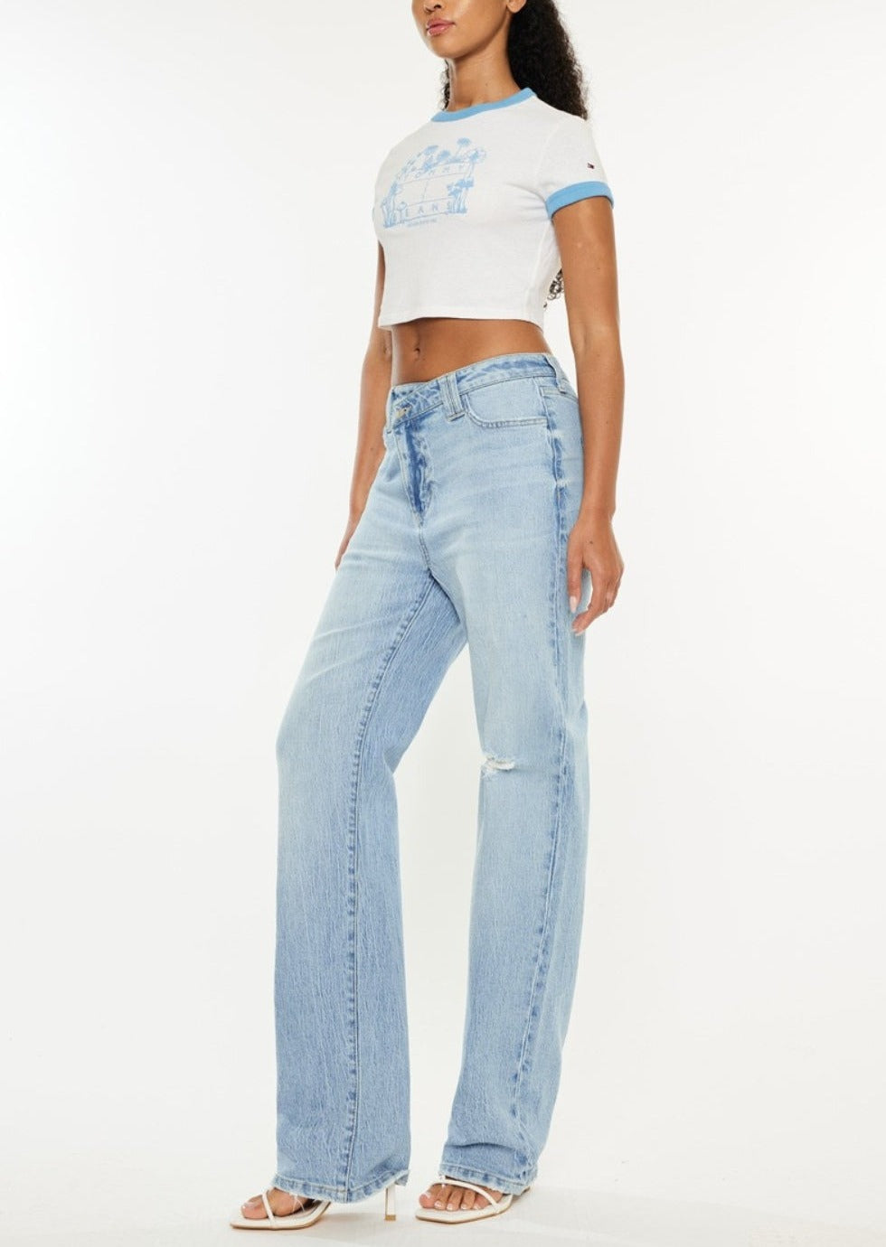 Distressed High Waist Straight Jeans