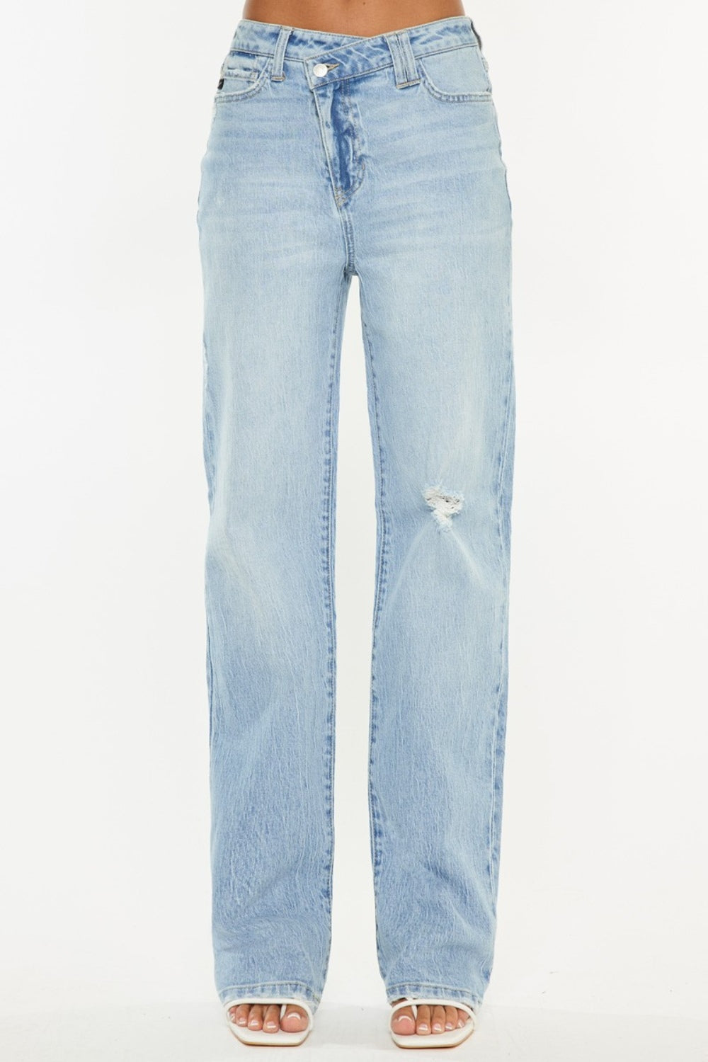 Distressed High Waist Straight Jeans