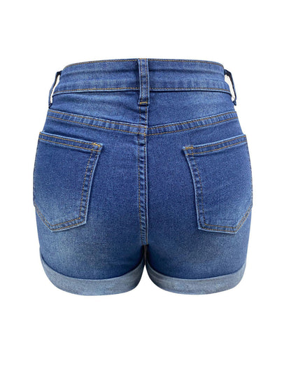 Ripped Stretchy Rolled Denim Shorts