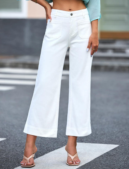 Loose Thin Wide Leg Straight Pants Washed Jeans Nine Pants