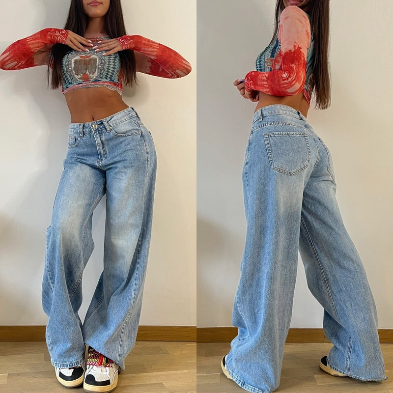 Vintage Long High Waist Straight Loose Wide Leg Jeans