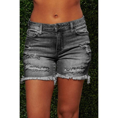 Raw Hem Ripped Low Rise Denim Mid Thigh Shorts