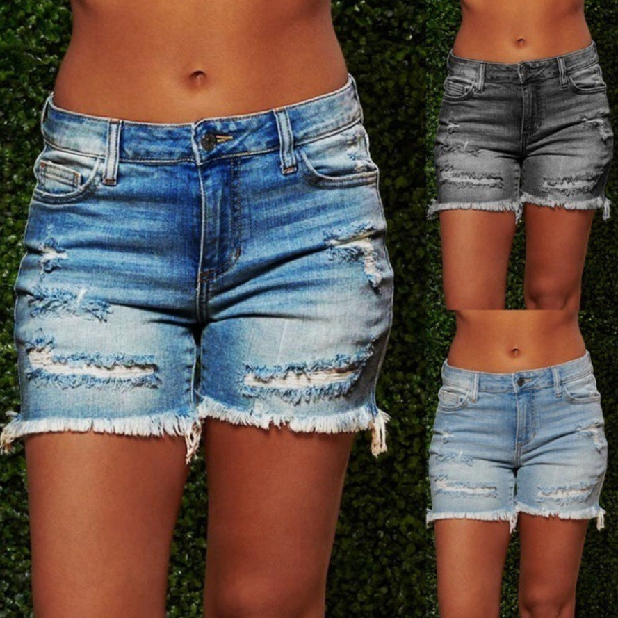 Raw Hem Ripped Low Rise Denim Mid Thigh Shorts