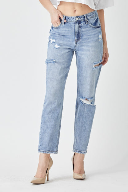 Distressed Slim Cropped Jeans