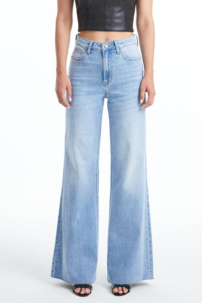 High Rise Wide Leg Jeans With Raw Hem