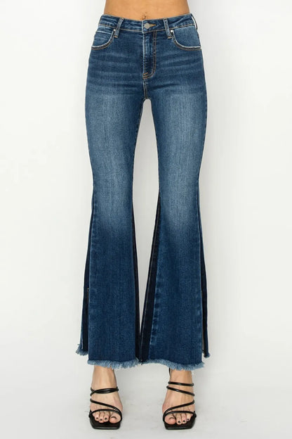 High Rise Side Shadow Seam Detail Slit Flare Jeans