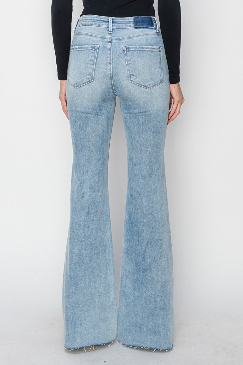 Full Size High Rise Raw Cut Hem Bootcut Jeans