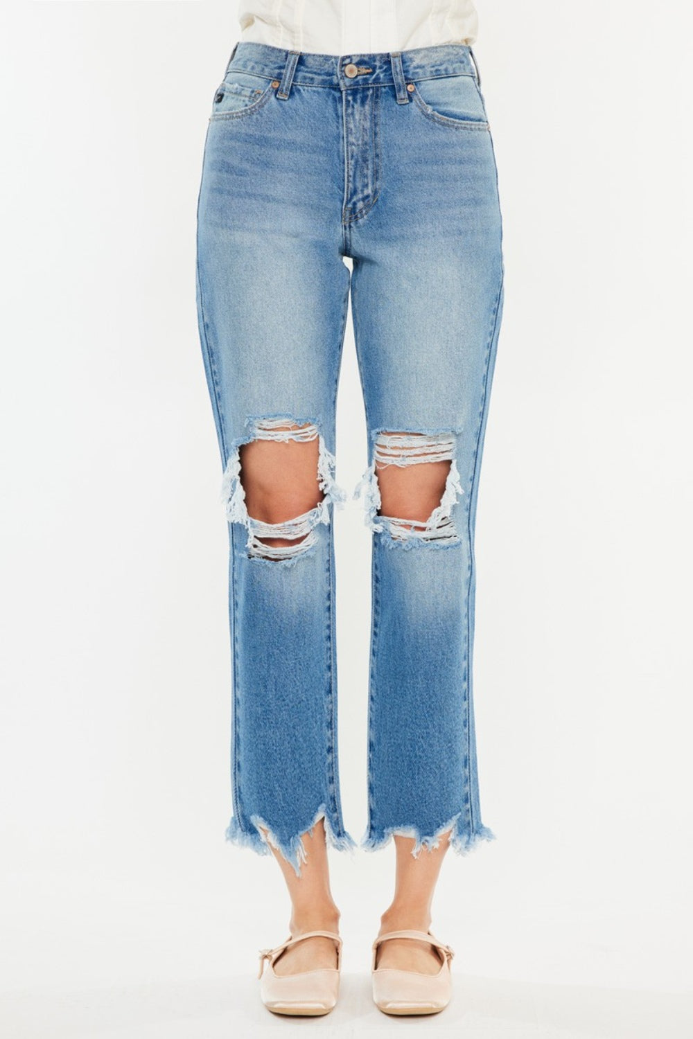 Women's Ripped Distressed Frayed Hem Cropped Jeans