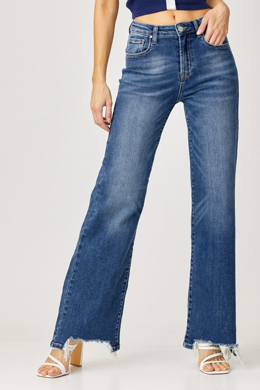 Full Size High Rise Frayed Hem Wide Leg Jeans