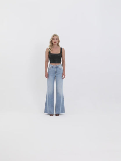 High Rise Wide Leg Jeans With Raw Hem