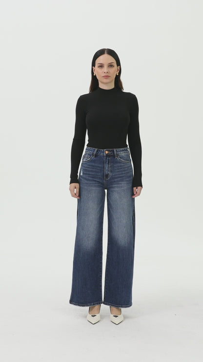 High Rise Wide Leg Jeans With Slit