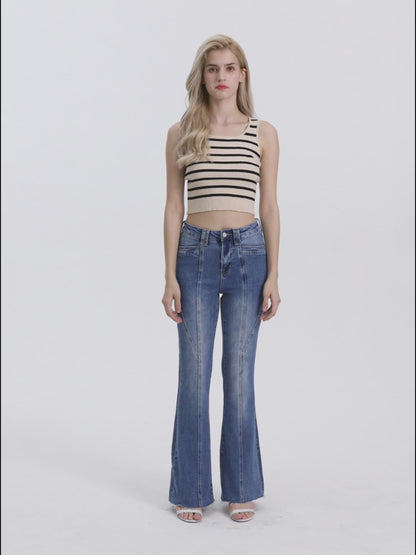 High Rise Flare Jeans with Raw Hem