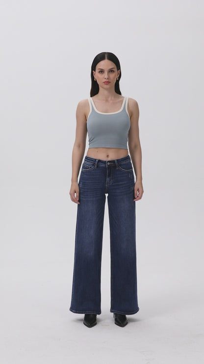 Low Cut Wide Leg Crop Straight Jeans