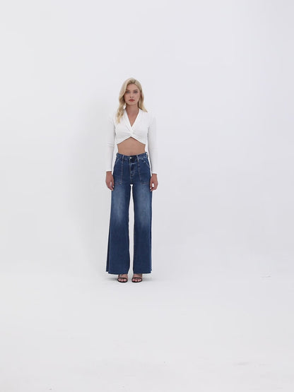 Utility Patch Pocket High Rise Wide Leg Jeans